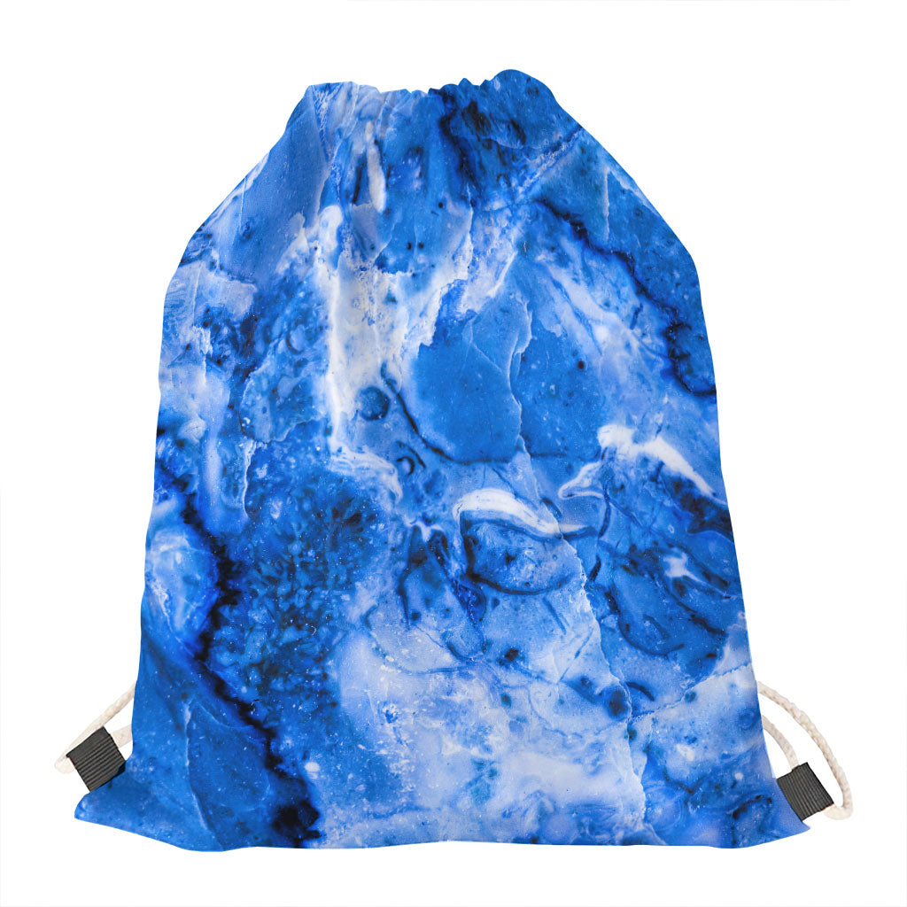 Blue Sapphire Marble Print Drawstring Bag