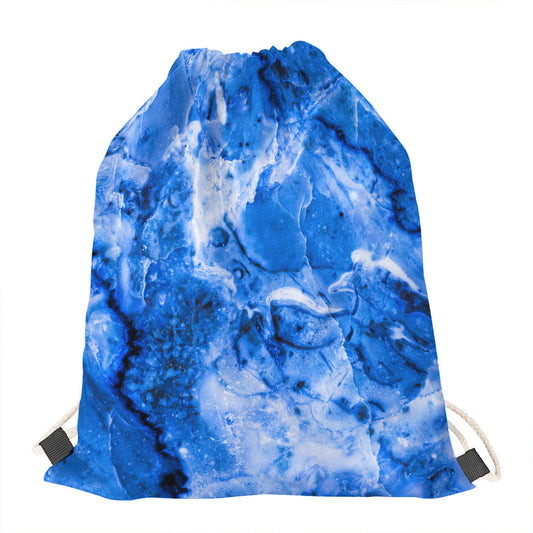 Blue Sapphire Marble Print Drawstring Bag