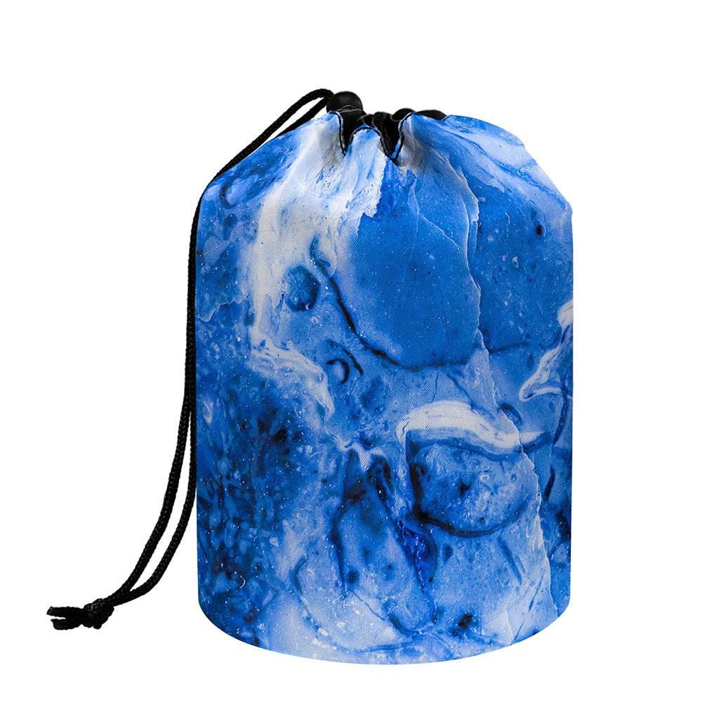 Blue Sapphire Marble Print Drawstring Makeup Bag