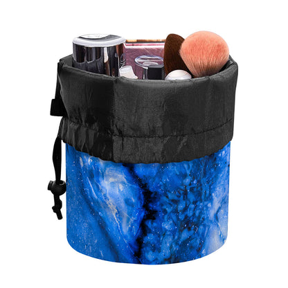 Blue Sapphire Marble Print Drawstring Makeup Bag