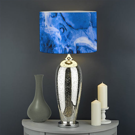 Blue Sapphire Marble Print Drum Lamp Shade