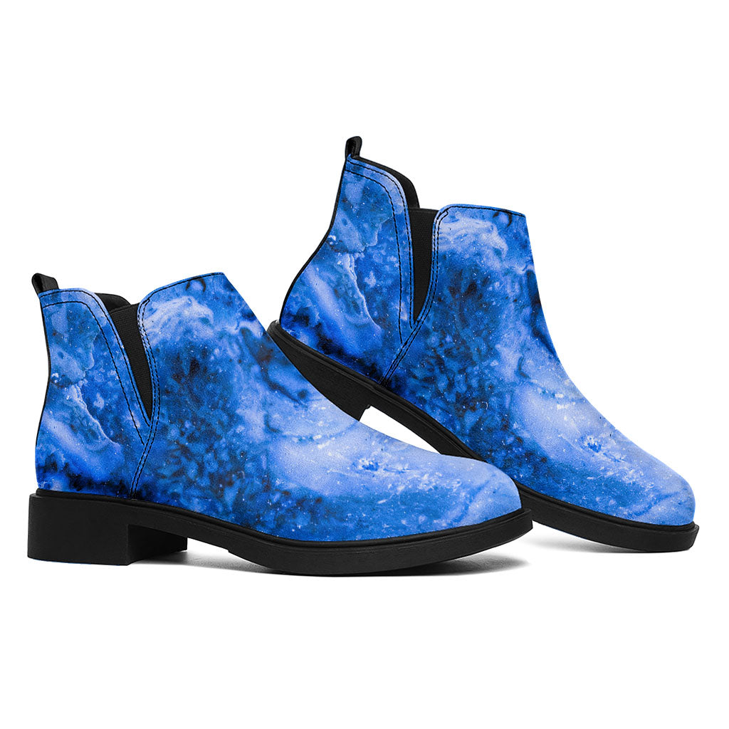 Blue Sapphire Marble Print Flat Ankle Boots