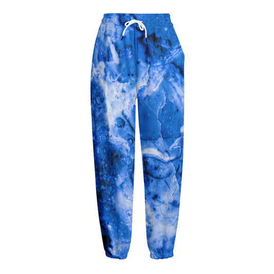 Blue Sapphire Marble Print Fleece Lined Knit Pants