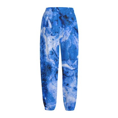 Blue Sapphire Marble Print Fleece Lined Knit Pants