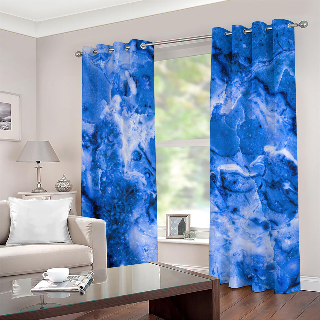 Blue Sapphire Marble Print Grommet Curtains