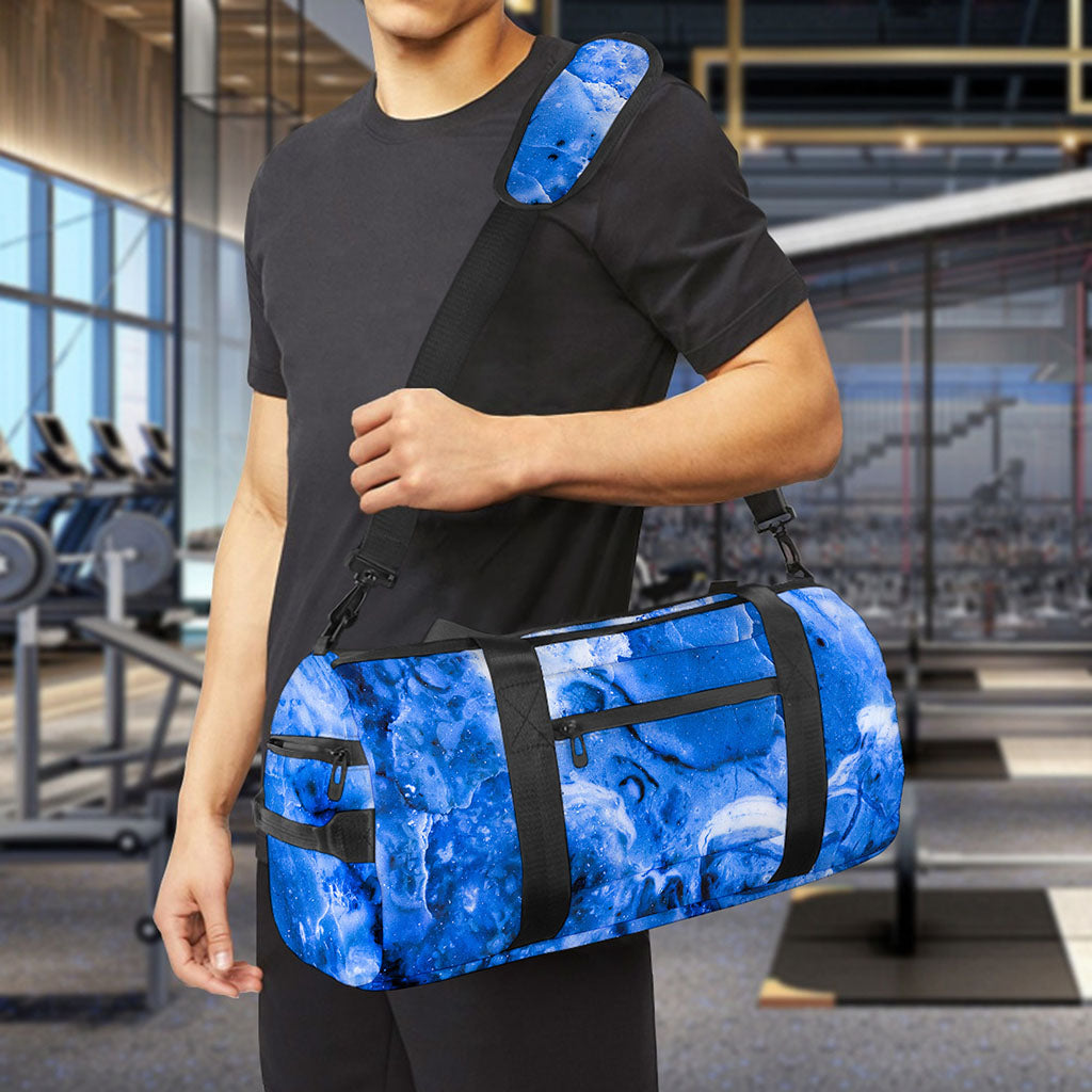 Blue Sapphire Marble Print Gym Bag