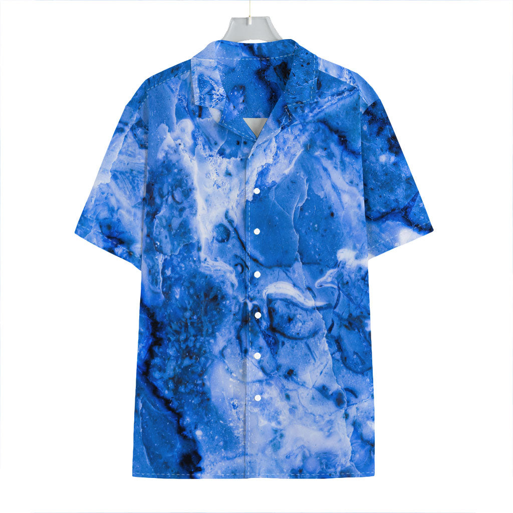 Blue Sapphire Marble Print Hawaiian Shirt