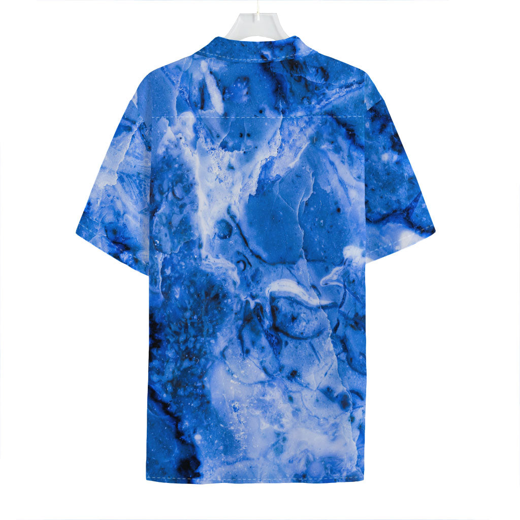 Blue Sapphire Marble Print Hawaiian Shirt