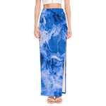 Blue Sapphire Marble Print High Slit Maxi Skirt