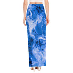 Blue Sapphire Marble Print High Slit Maxi Skirt