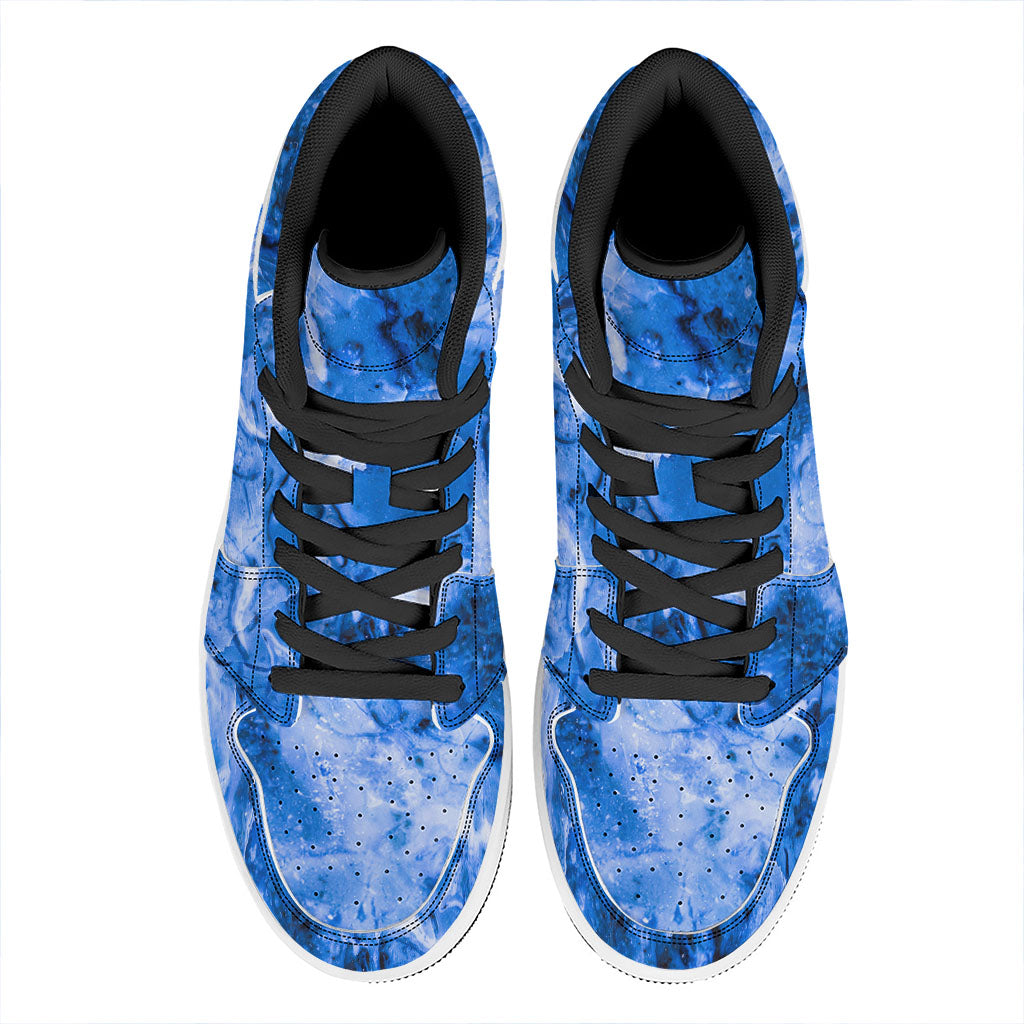 Blue Sapphire Marble Print High Top Leather Sneakers