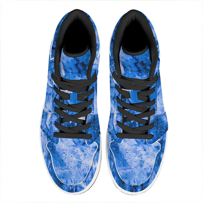 Blue Sapphire Marble Print High Top Leather Sneakers