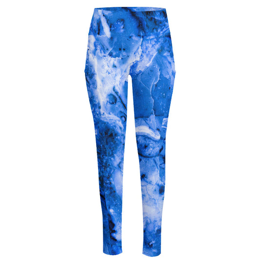 Blue Sapphire Marble Print High-Waisted Pocket Leggings