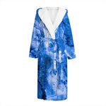 Blue Sapphire Marble Print Hooded Bathrobe