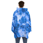 Blue Sapphire Marble Print Hoodie Blanket