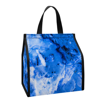 Blue Sapphire Marble Print Insulated Lunch Tote