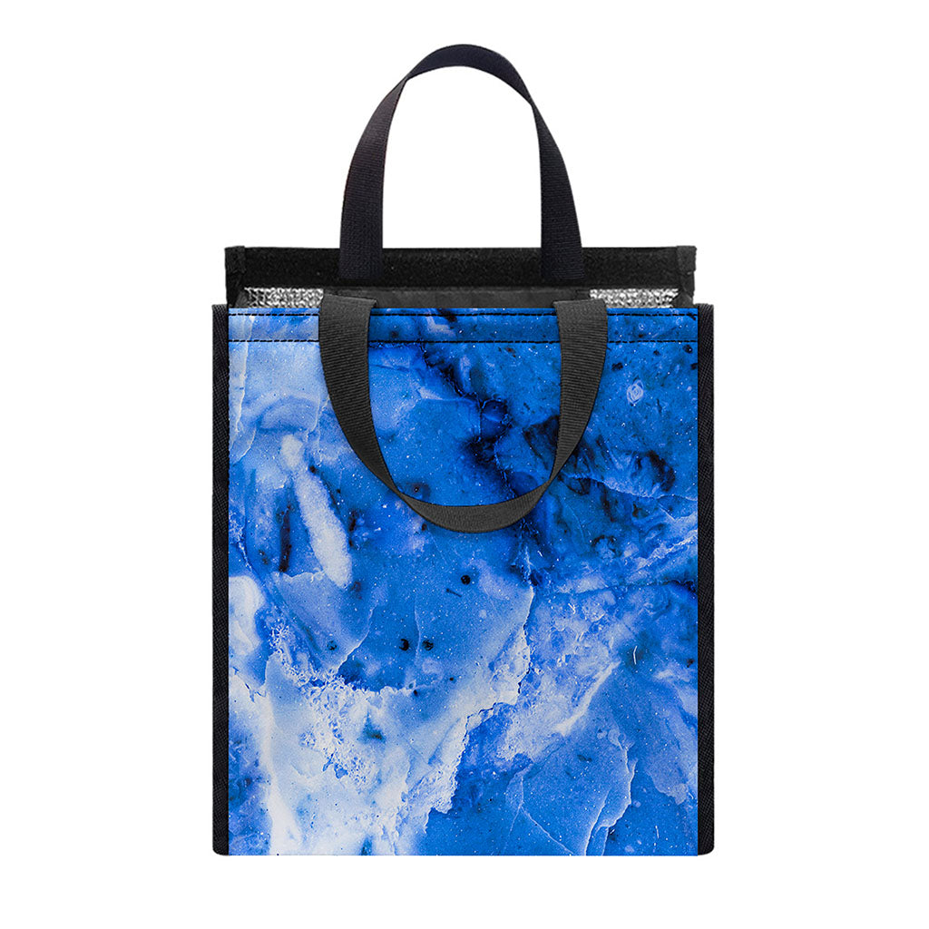 Blue Sapphire Marble Print Insulated Lunch Tote