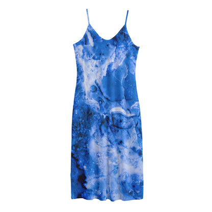 Blue Sapphire Marble Print Jersey Midi Cami Dress