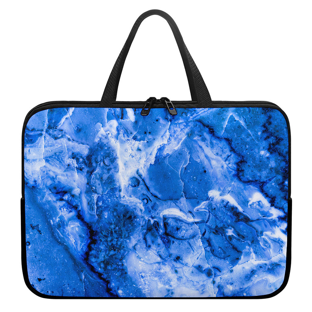 Blue Sapphire Marble Print Laptop Sleeve With Handle