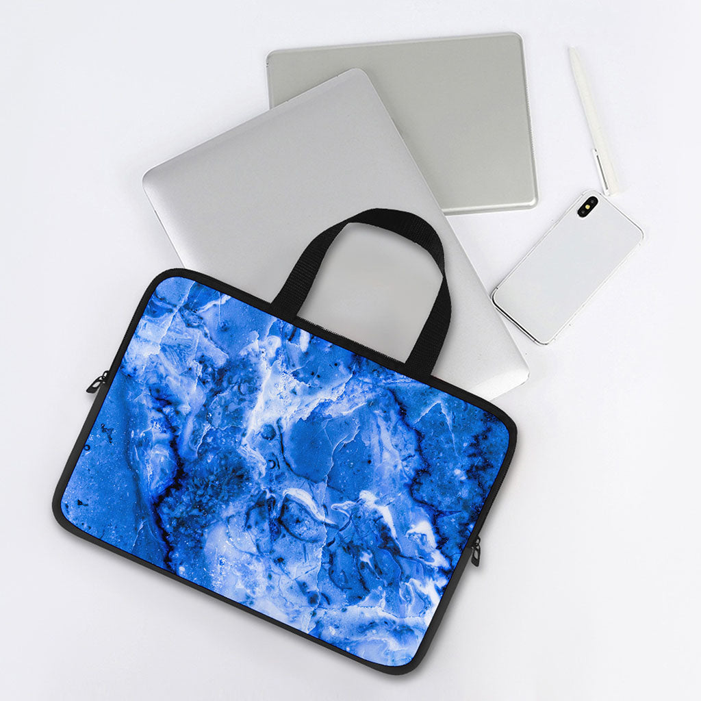 Blue Sapphire Marble Print Laptop Sleeve With Handle