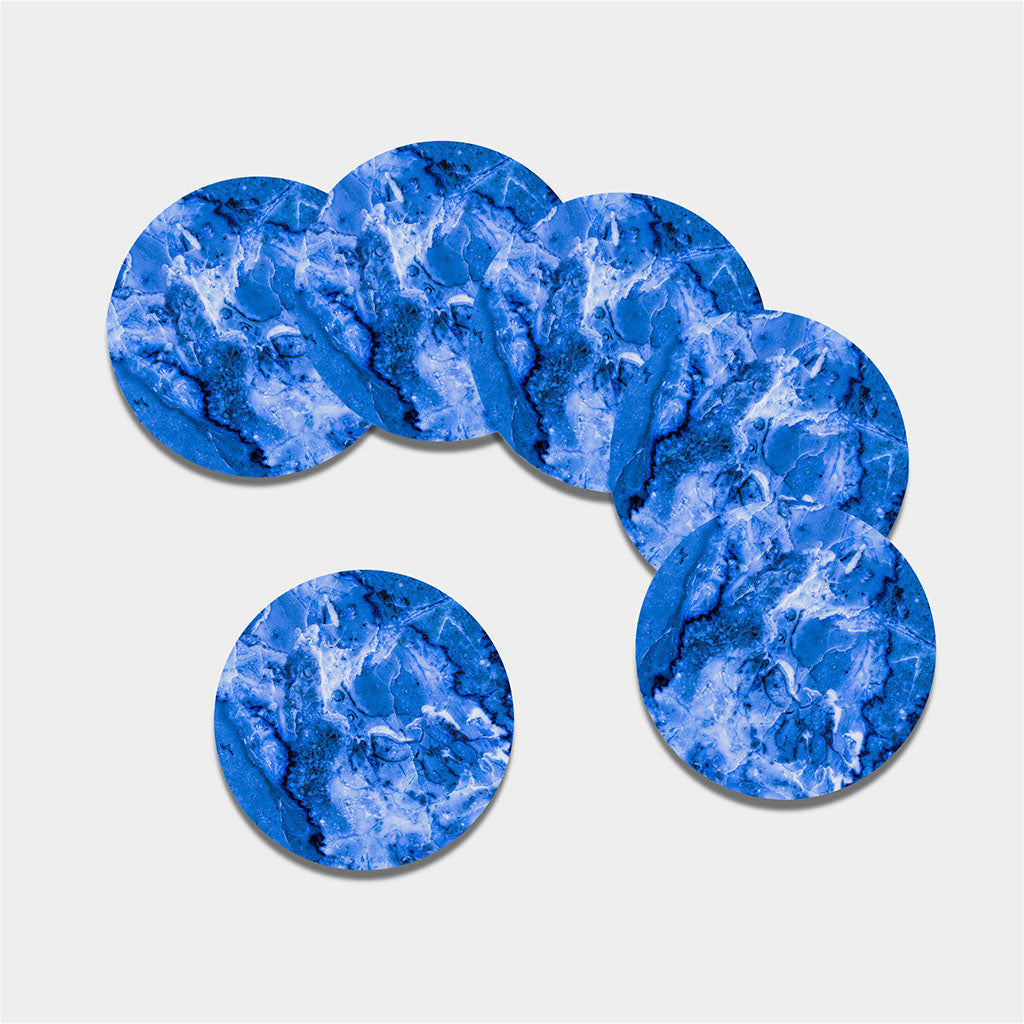 Blue Sapphire Marble Print Leather Coaster Set