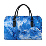 Blue Sapphire Marble Print Leather Duffle Bag