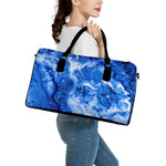 Blue Sapphire Marble Print Leather Duffle Bag