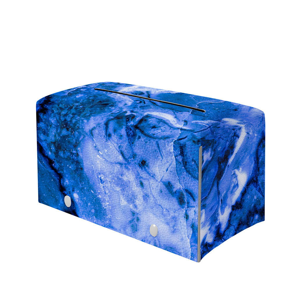 Blue Sapphire Marble Print Leather Tissue Box Cover