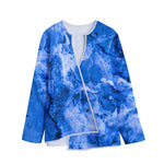Blue Sapphire Marble Print Long Sleeve Short Coat