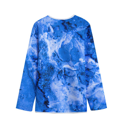 Blue Sapphire Marble Print Long Sleeve Short Coat