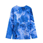 Blue Sapphire Marble Print Long Sleeve Short Coat
