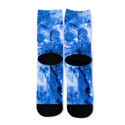 Blue Sapphire Marble Print Long Socks