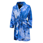 Blue Sapphire Marble Print Men's Bathrobe