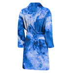 Blue Sapphire Marble Print Men's Bathrobe