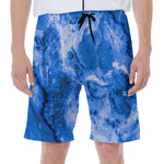 Blue Sapphire Marble Print Men's Beach Shorts