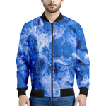Blue Sapphire Marble Print Men's Bomber Jacket