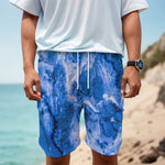 Blue Sapphire Marble Print Men's Cargo Shorts
