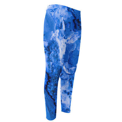 Blue Sapphire Marble Print Men's Compression Pants