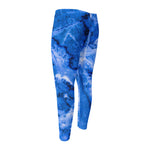 Blue Sapphire Marble Print Men's Compression Pants