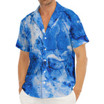 Blue Sapphire Marble Print Men's Deep V-Neck Shirt