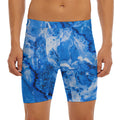 Blue Sapphire Marble Print Men's Long Boxer Briefs