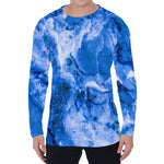 Blue Sapphire Marble Print Men's Long Sleeve T-Shirt