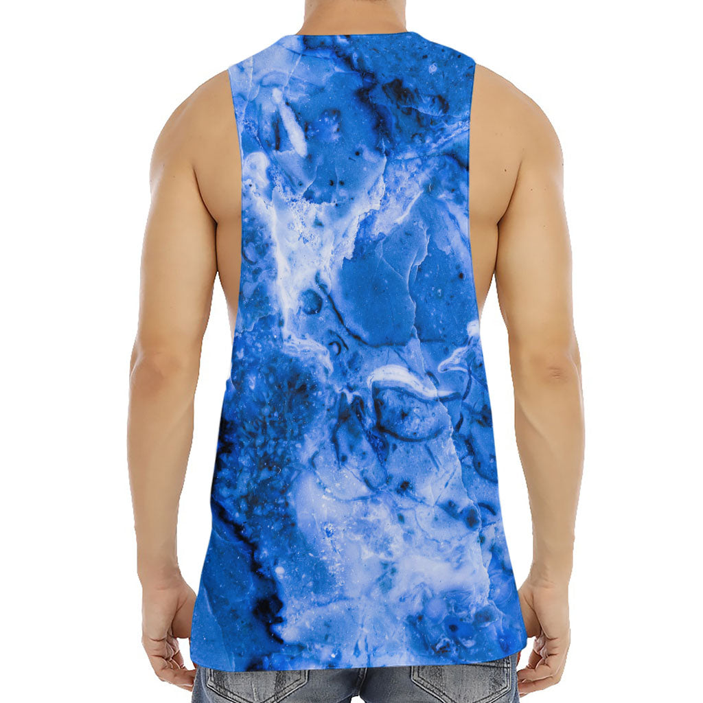 Blue Sapphire Marble Print Men's Muscle Tank Top