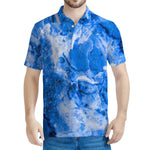 Blue Sapphire Marble Print Men's Polo Shirt