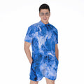 Blue Sapphire Marble Print Men's Romper