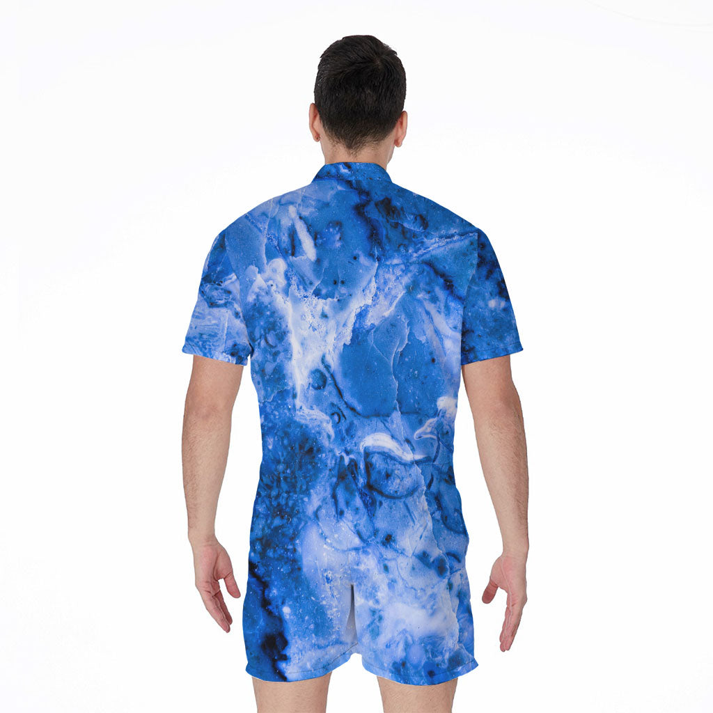 Blue Sapphire Marble Print Men's Rompers