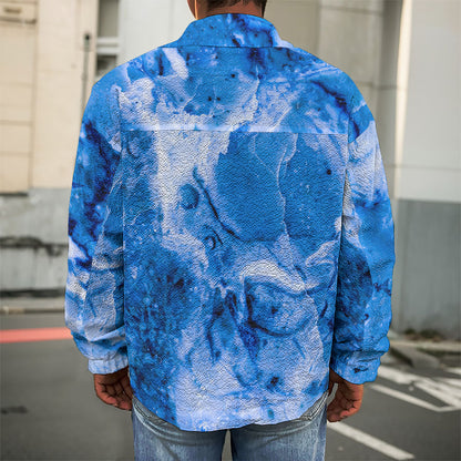 Blue Sapphire Marble Print Men's Shirt Jacket