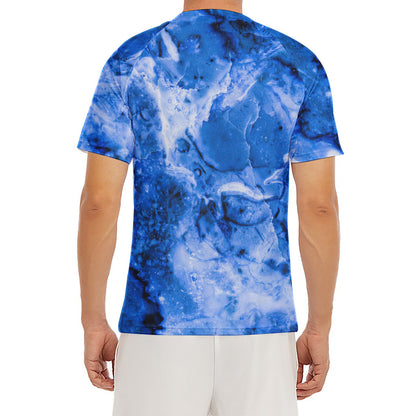 Blue Sapphire Marble Print Men's Short Sleeve Rash Guard