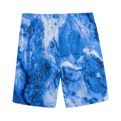 Blue Sapphire Marble Print Men's Sports Shorts