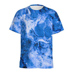 Blue Sapphire Marble Print Men's Sports T-Shirt